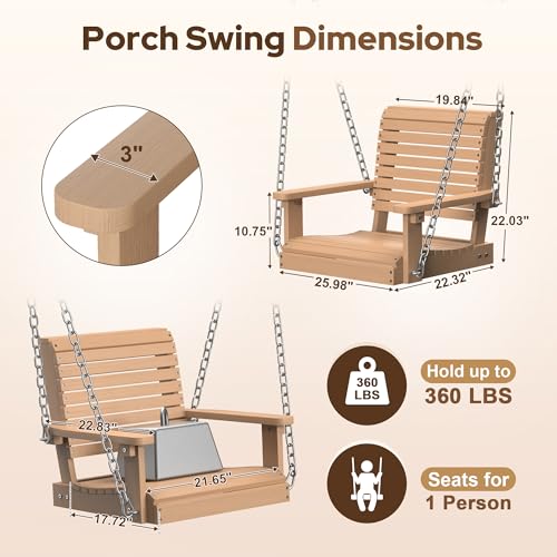 Image of Psilvam 4 FT Single Porch Swing, Heavy Duty Swing Chair Outdoor, Natural