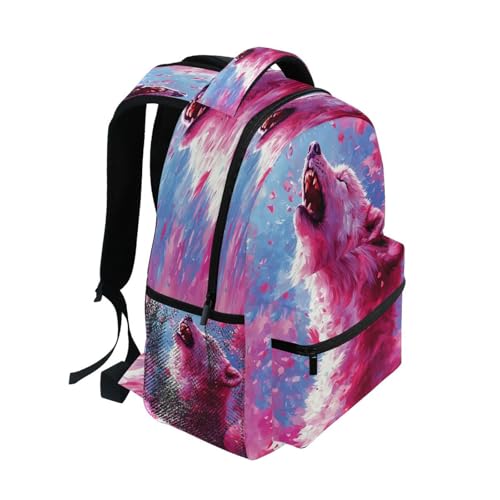 Wolf Floral Backpack for School Boys Girls Adults Kids Bookbag Laptop Bag 18L2