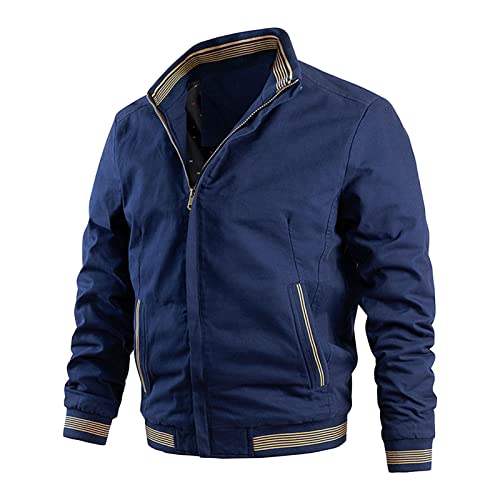Maiyifu-GJ Bomber Jackets for Mens Fall Winter Slim Fit Lightweight Softshell Coat Cotton Windproof Varsity Baseball Coats (Dark Blue,Medium)