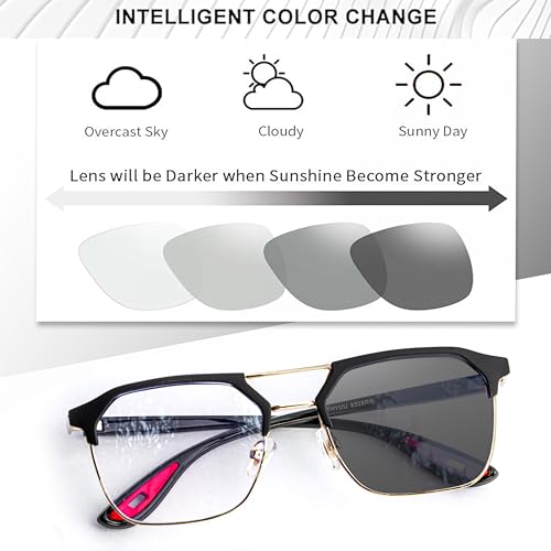 Image of Photochromic Square Sunglasses for Men, Metal Frame, UV Protection, Stylish Everyday Eyewear