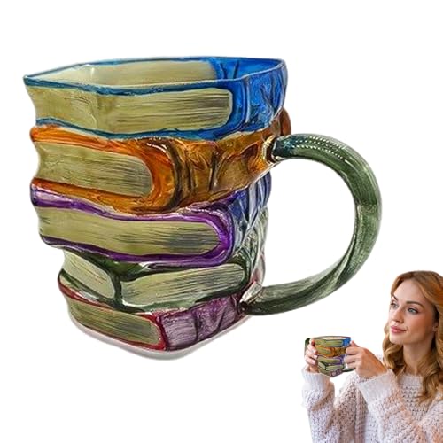 Hqunjikp Taza de café de vidrio, taza de libro pintado, vaso de vidrio para uso diario, estatua coleccionable para el hogar, dormitorio, escuela, viajes, hombres, mujeres, estudiantes, adultos
