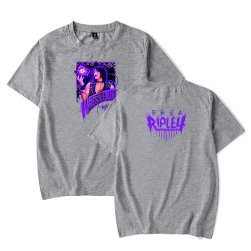 Rhea Ripley 2025 Camiseta Algodón Retro Manga Corta Unisex Moda Camiseta Informal Hombre/Mujer Top-Grey||3X_l