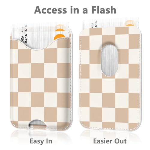 Image of Checkered Magnetic Wallets Compatible with Magsafe Wallet for iPhone 17 /16 /15 /14 /13 /12 Series Pro Max Plus Air, Phone Magnet Card Holder for Women Men Lether Mag Safe Brown