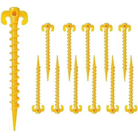 VAKS Tent Stakes, 12 Pack Beach Tent Stakes Canopy Anchors Canopy Stakes Heavy Duty Plastic Screw Shape for Outdoor Hiking Camping Cover