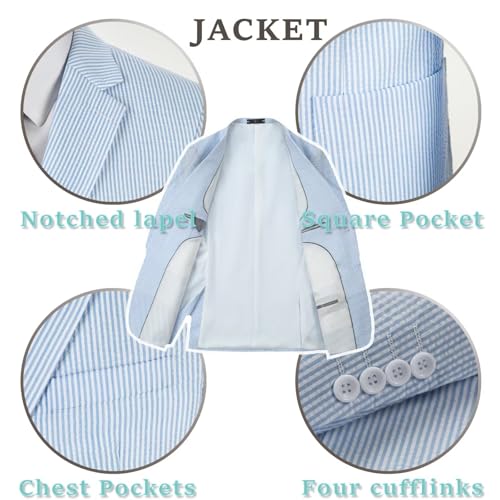 Men Seersucker Suits 2 Piece Striped Blazer Pants Mens Lightweight Summer Beach Party Outfit Wedding Tuxedo3