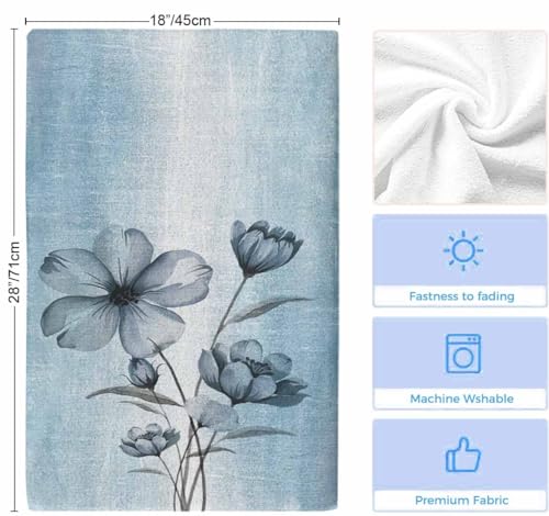 Image of Spring Floral Kitchen Towels, Blue Ombre 18x28 Inch Soft Kitchen Dish Cloth, Retro Flowers Home Decor Cotton Linen Tea Towels /Bar Towels /Hand Towels 4 PCS