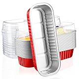 EUSOAR Disposable Ramekins with Lids, 25pcs 6.8oz 6.5'x2.5'x1.2' Aluminum Foil Mini Loaf Pans with Lids，Rectangle Cupcake Baking Cups Containers Wrappers, Dessert Cheesecake Creme Brulee Ramekins Pan