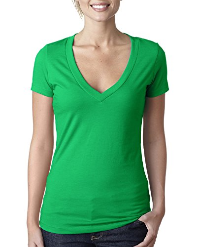 Next Level Womens CVC Deep V Tee (6640) Kelly Green s