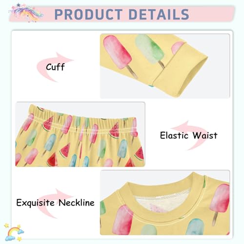 Cartoon Pajamas Set Popsicle Watermelon Yellow Background Pattern Long Sleeve PJs Cotton Jammies Sleepwear Top and Pants4