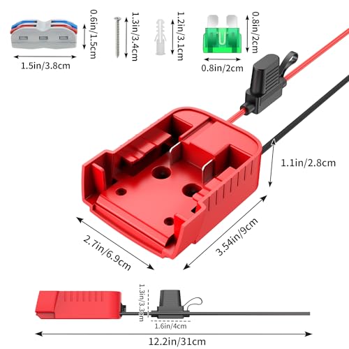 Kzreect for Power Wheel Adapter Compatible with Milwaukee 18V Battery, Converter Kit with Built-in Switch, Fuse Holder, Wire Terminal, 12AWG Wire for DIY RC Cars (1-Pack)