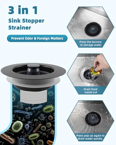 Tapón universal para lavabo baño y colador cocina negro miniatura 3