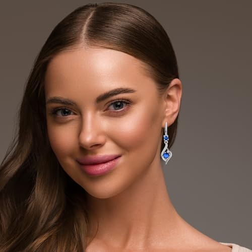 925 Sterling Silver Heart Dangle Earrings with Cubic Zirconia & Birthstone - Women's Fashion Jewelry, Hypoallergenic Drop Design3