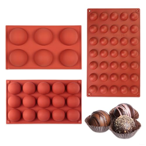 Wekuw Moule Silicone Demi Sphere, 3 Pièces Chocolat, Gelée, Pudding, Gâteaux et Mousse à Dôme(6/15/35 Cavités)