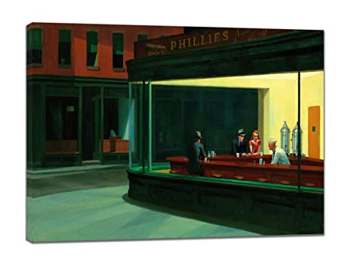 Reproduction toile Edward Hopper Nighthawks encadrée, déco murale 60x40cm