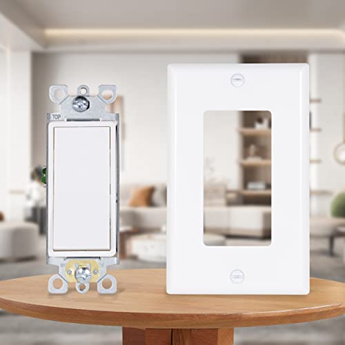 [10 Pack] Thunderway 3-Way Decorator Wall Light Switch With Wall Plates, On/Off Paddle Switch, Gloss Finish, 15 Amp 120/277 Volt, Ul Listed, Residential Grade (White) #TOP4
