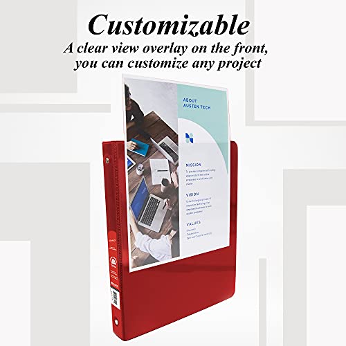 Image of BAZIC Products 1 /2 inch Red 3-Ring View Binder, Round Ring, 2 Pockets | round rings, 1 /2 in Red view 3-ring binder, 2 inside pockets, holds up to 100 sheets, Durable poly cover