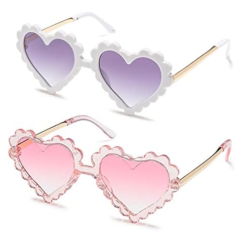 Heart Shaped Anti-UV Kids Sunglasses, Toddler Baby Girl Boy Eyewear Glasses for Party Photography Outdoor Beach(Pink+White)… Cover