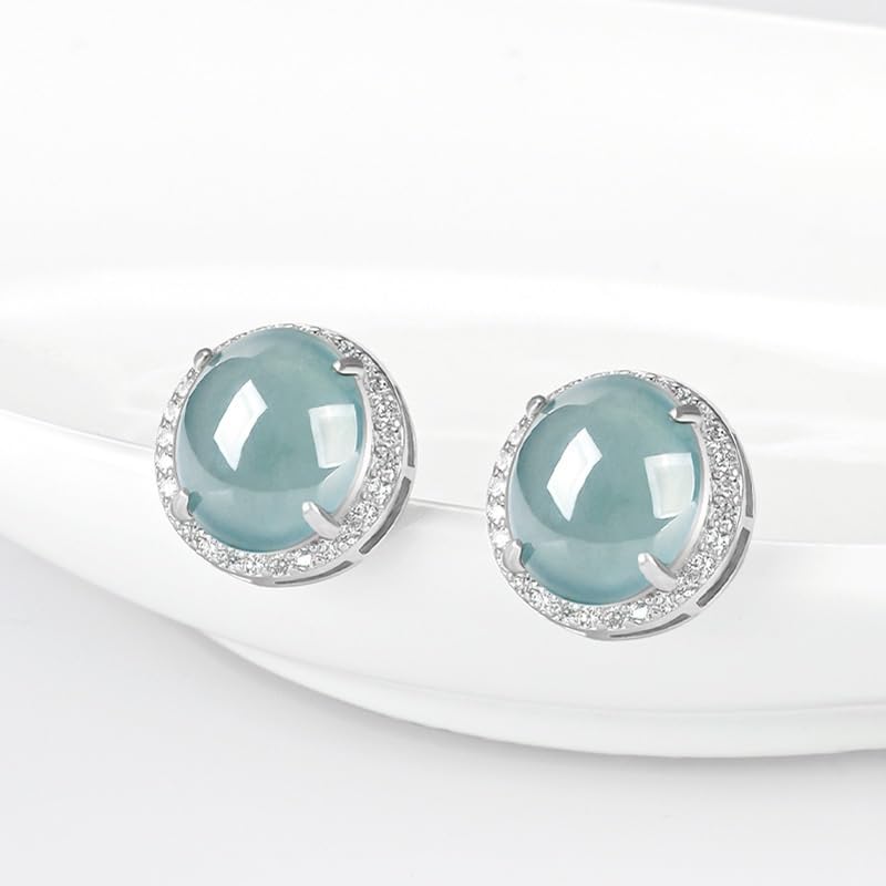 Orecchini in pietra verde blu in giada in argento 925 for donna Grande perno cabochon