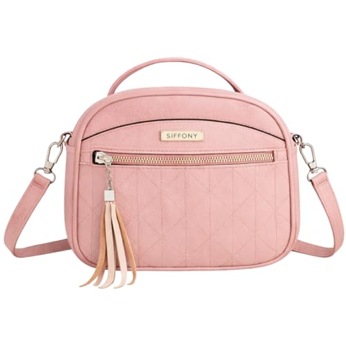 Bolsa Feminina Pequena Tiracolo Estilo Baú em Couro Sintético com Alça de Mão e Transversal removível e ajustável, Compacta e Versátil para o Dia a Dia, Trabalho, Passeio (Rosa)