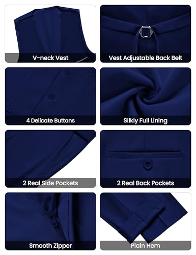 Image of WULFUL Men's Slim Fit Suit One Button 3-Piece Blazer Dress Business Wedding Party Jacket Vest & Pant