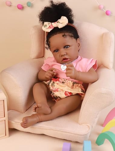 Image of HOOMAI Lifelike Reborn Baby Dolls with Soft Body African American Realistic Girl Doll 22.8 Inch Best Birthday Gift Set