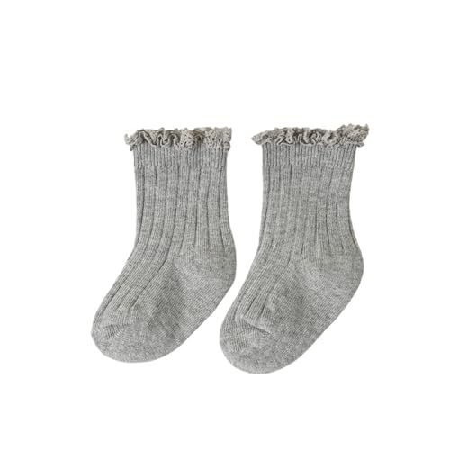 Ruffle socks 3pcs Short Ruffle Girls Soft Cotton Lace Flower Children Socks(Grey,1-3Years(M))
