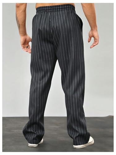 GORGLITTER Men's Baggy Striped Dress Pants Wide Leg Flared Drawstring Waist Trousers with Pockets3