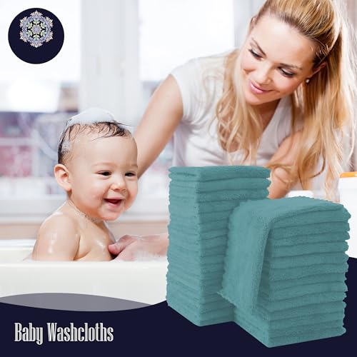 Image of Baby Washcloths, Microfiber Baby Towel - Teal, 10x10 Inch (Pack of 32)