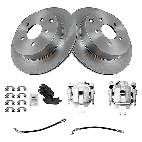 Image of TRQ Rear Brake Pad and Rotor Kit Semi Metallic Calipers Hoses | For 2013 Infiniti JX35 2014-2018 Infiniti QX60 2009-2018 Nissan Murano 2011-2017 Quest 2013-2020 Pathfinder