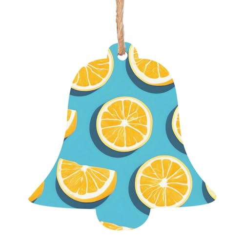 Colgante de madera con forma de campana de Navidad, 6 piezas, decoración de cuña de limón para árbol, puertas, ventanas, mesa