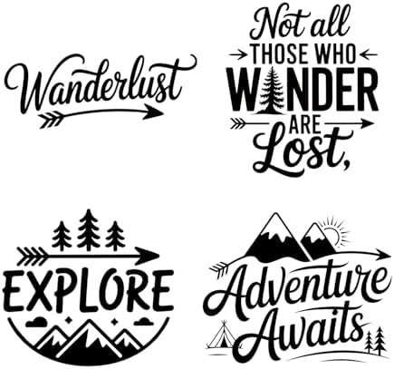 (4PCs) Adventure Quote Decal Set Black UV DTF Decal Waterproof Du...