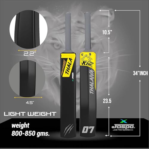 Image of Jaspo Thala Plastic Cricket Kit | 34 Inch Bat Specially Designed for Tennis Ball & Wind Ball | Durable Cricket Set for Kids, Beginners & Casual Play (Thala Bat with 6pc Ball)
