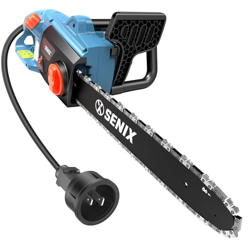 SENIX Electric Chainsaw, 18' Corded Chainsaw,15 Amp Chain Saw for Wood Cutting, Tree Trimming, Garden Tool for Pruning, Branch Cutting, Yard, Fathers Day Gift for Men,Gardener, CSE15-M