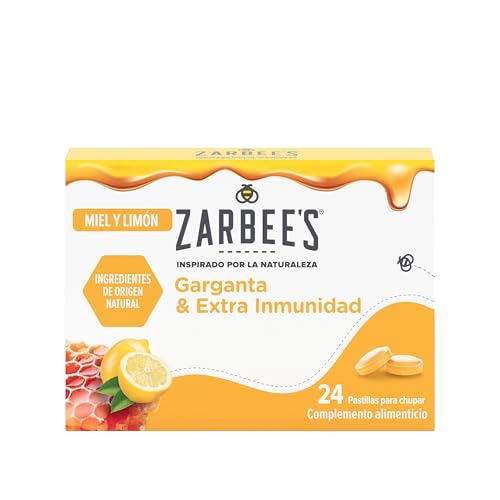Zarbee’s Garganta & Extra Inmunidad (1 x 24), pastillas para chupar sabor miel y limón, refuerzan el sistema inmune y suavizan la garganta, con vitamina C y zinc