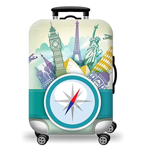 Image of WUJIAONIAO Travel Luggage Cover Spandex Suitcase Protector Washable Baggage Covers (S (for 18-20 inch luggage), compass)