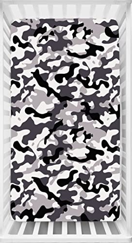 Image of Dear Baby Gear Baby Crib Sheets - Toddler Bed Sheets - Breathable Fitted Bed Sheet - Nursery Bedding - Cribs Mattress Cover - Infant Crib Sheet for Girls & Boys - 52x28x10 inch (Shades of Gray Camouflage)
