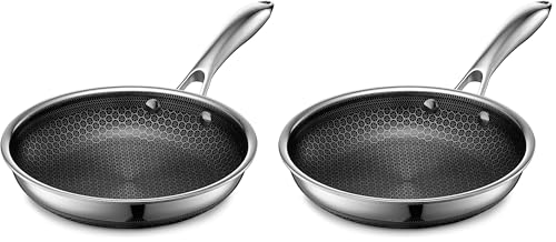 Image of HexClad Hybrid Nonstick 8-Inch Frying Pan, Stay-Cool Handle, Dishwasher-Friendly, Oven-Safe Up to 900F, Induction Ready, Compatible with All Cooktops (Pack of 2)