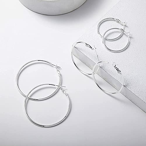 Image of DAILY VIBES Simple Big Thin Hoop Earrings for Women Trendy, 3 Pairs | 925 Sterling Silver Post Large Hoops, 14K Gold or Silver Plated Loop, Hypoallergenic Hoop Earrings Set