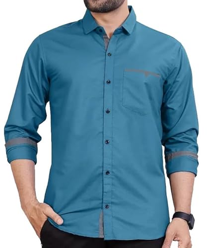 Image of CB-COLEBROOK Men's Regular Fit Solid Soft Touch Cotton Casual Shirt with Pocket Design with Spread Collar & Full Sleeves (Available in Plus Size)