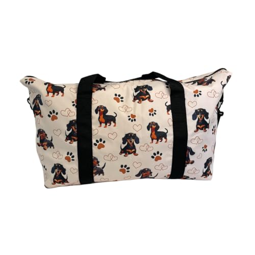 Dachshund Travel Duffel Bag, Water Repellent Polyester, Shoulder Strap, Internal Zipper Pocket