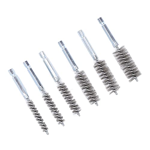 Image of Walfront 6PCS Hole Cleaning Brushes Bore Brush Twisted Wire Cleaning Brush Power Drill Wire Brush 1 /4in Hex Shank Steel Wire Silver