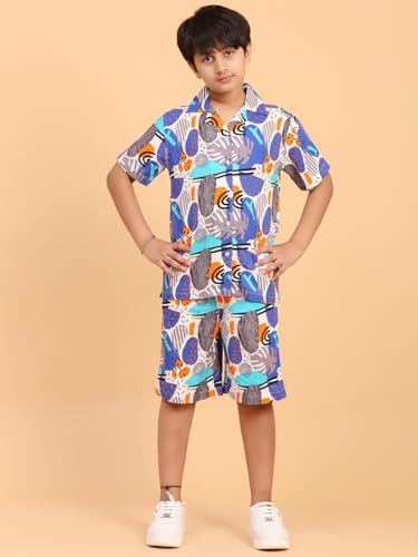 Image of Ninos Dreams Boys Cotton Rayon Halfsleeves Coord Set with Shirt & Shorts /Boys Vacation wear /boys co ord set /Boys Tropical print Shirt & Shorts set /Boys Clothing Set