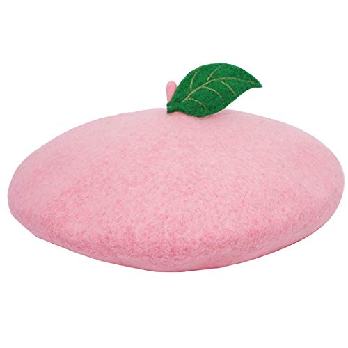 Green Leave Fruit Cosplay Beret Vintage Painter Hat Lolita Kawaii Wool Cap Xmas Gift (Peach Pink)
