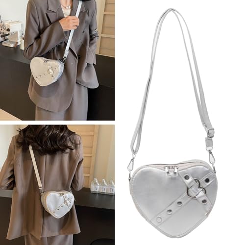 PURPLELILY Shoulder Bags Heart Shape Rivet Crossbody Bag Leather Phone Bag for Girl Women2