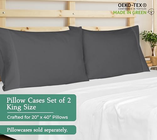 Image of Royale Linens King Pillowcase Set of 2 - Bed Pillow Cover - 20 inch x 40 inch -Grey Pillowcases - 1800 Brushed Microfiber, Wrinkle & Fade Resistant - Soft & Cozy- King Size Pillow Case (Grey)