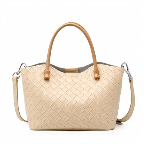 Image of Woven Leather Tote Bag for Women - Microfiber & Cowhide Handbag, Small Crossbody Satchel with Adjustable Strap for Daily Use