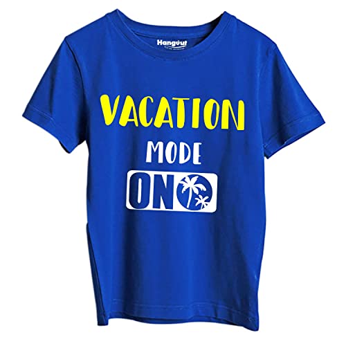 Image of Hangout Hub Men's Women's Boy's Girl's Round Neck T-Shirt Vacation Mode ON Printed-Blue Color-Family Combo Tees