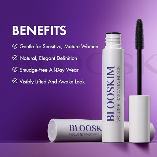 Image of Blooskim Mascara for Older Women 60 Plus: Brown Prime Lash Mascara - Prime Mascaras for Mature Women Makeup - Extreme Length in 2 Coats - Hypoallergenic Non-Clumping Formula for Sensitive Eyes, 6g