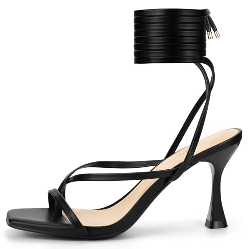Image of Women's Strappy High Heels Sandals Square Open Toe Ankle Strap Slingback Thong Stilettos Shoes for Wedding