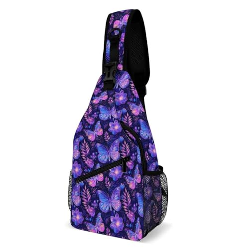 Butterfly Glitter Large Capacity Sling Bag Cross Chest Bag Travel Hiking Crossbody Bag Daypack for Women Men